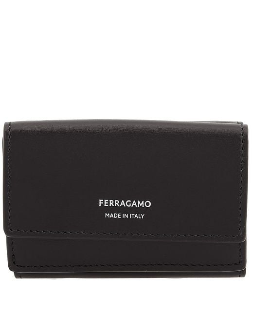 Ferragamo Black Tri-Fold Leather Card Holder for men