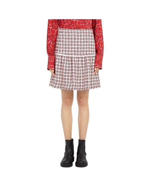 Ferragamo Red Patterned Cotton-Blend Flounce Skirt, Brand Size 44 Us