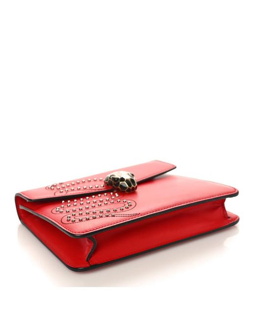 BVLGARI Red Serpenti Forever Studded Flap Shoulder Bag