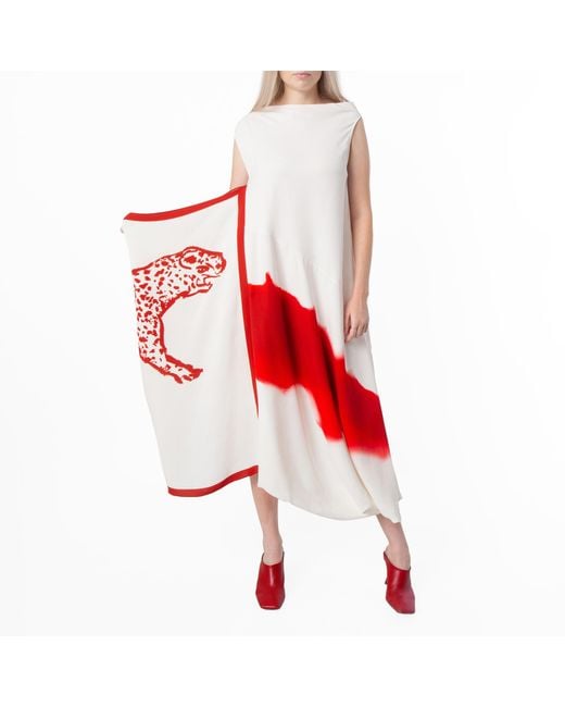 Ferragamo Red Draped Front Abstract Print Asymmetric Hem Dress for men