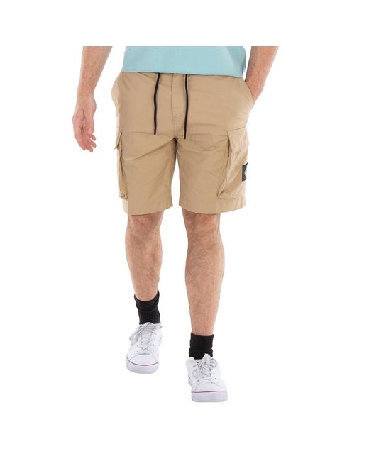 Calvin Klein Natural Drawstring Cargo Shorts for men