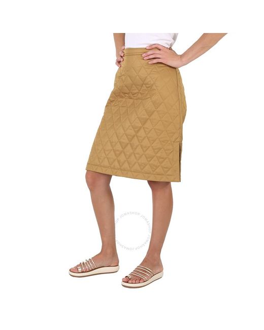 Burberry Natural Gail Camel Diamond-quilted A-line Skirt