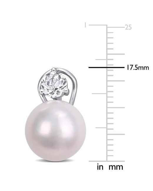 Amour White 11-12Mm Cultured Freshwater Pearl And 1 1/6 Ct Tgw Topaz Earrings