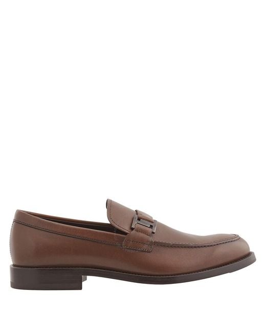 Tod's Brown Doppia T Cuoio Leather Moccasins for men