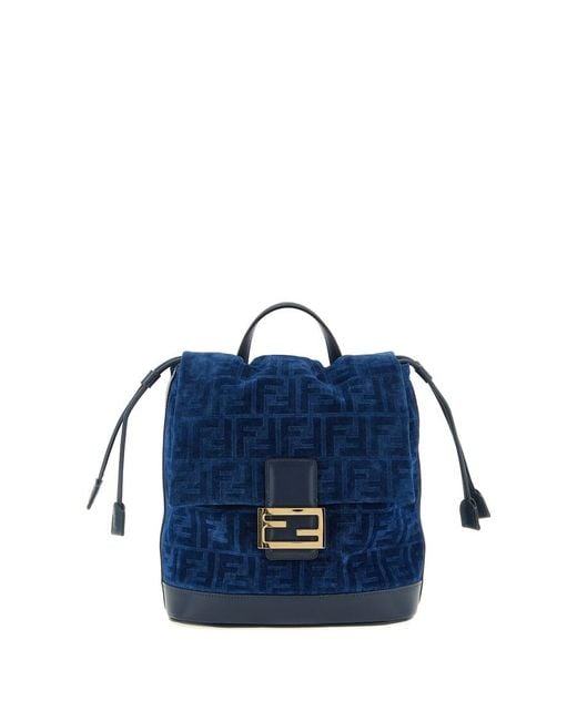 Fendi Blue Ff Flocked Denim Backpack