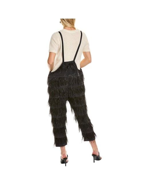 Brunello Cucinelli Black Feathered Cropped Jumpsuit, Size Medium