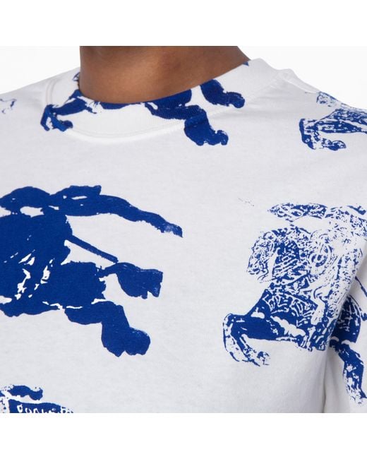 Burberry Blue All Over Ekd Print T-Shirt