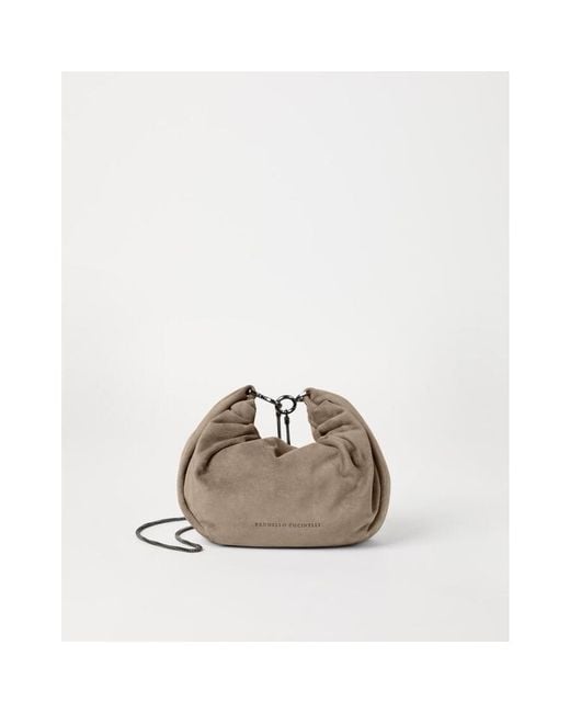 Brunello Cucinelli Natural Light Suede Shoulder Bag