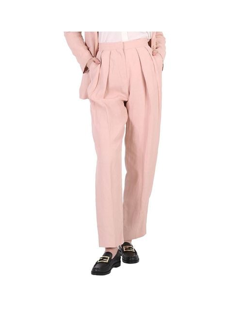 Stella McCartney Pink Rose Fluid Linen Pleat Front Straight Leg Trousers