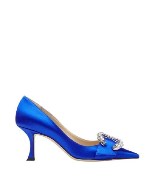 Jimmy Choo Blue Melva 70Mm Pointed-Toe Satin Pumps, Brand Size 35 Us