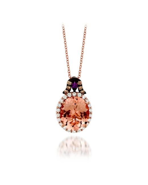 Le Vian White Chocolatier Pendant Peach Morganite, Raspberry Rhodolite, Chocolate Diamonds, Vanilla Diamonds Set