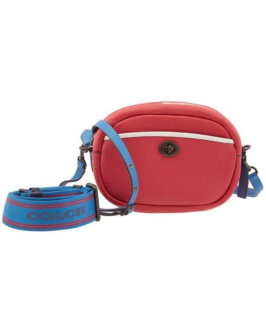 COACH Red Soft Pebble Leather Colorblock Camera Bag