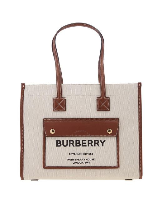 Burberry Brown Freya Small Two-tone Canvas And Leather Tote