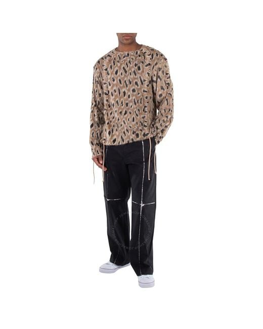 Bluemarble Multicolor Furry Leopard Hairy Jacquard Drawstring Jumper for men