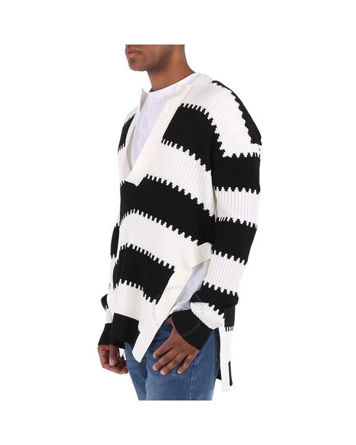 Burberry Black Side-slit Striped Rib Knit Wool Sweater for men
