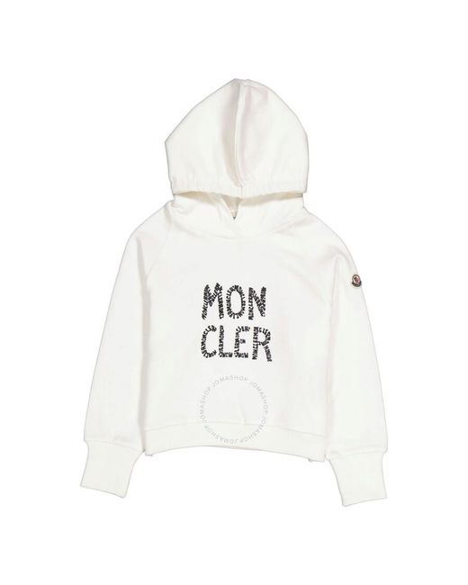 Moncler White Kids Natural Logo Print Kinder Hooded Sweatshirt