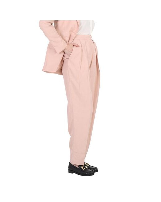 Stella McCartney Pink Rose Fluid Linen Pleat Front Straight Leg Trousers