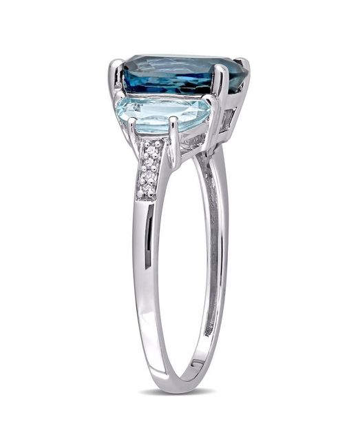 Amour Blue 4 1/2 Ct Tgw London And Sky Topaz And Diamond 3-Stone Ring