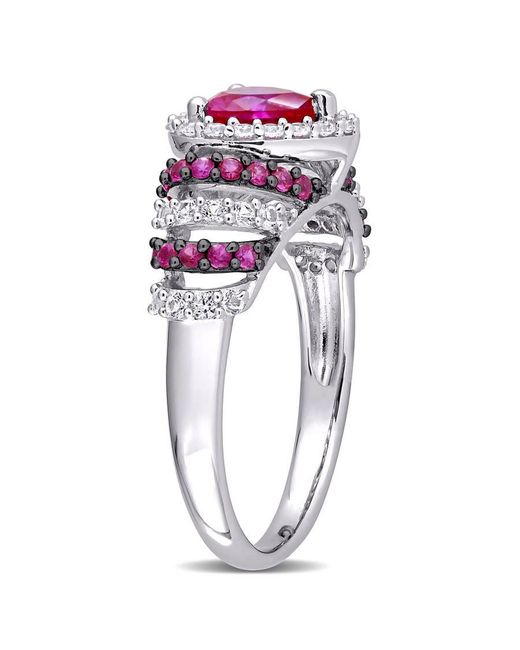 Amour Metallic 1 3/4 Ct Tgw Created Ruby And Created Sapphire Heart Halo Vintage Ring