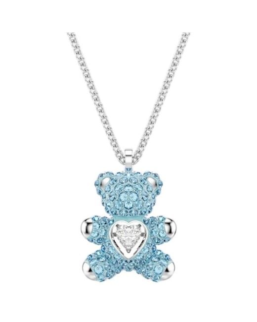 Swarovski Blue Crystal Teddy Pendant Necklace