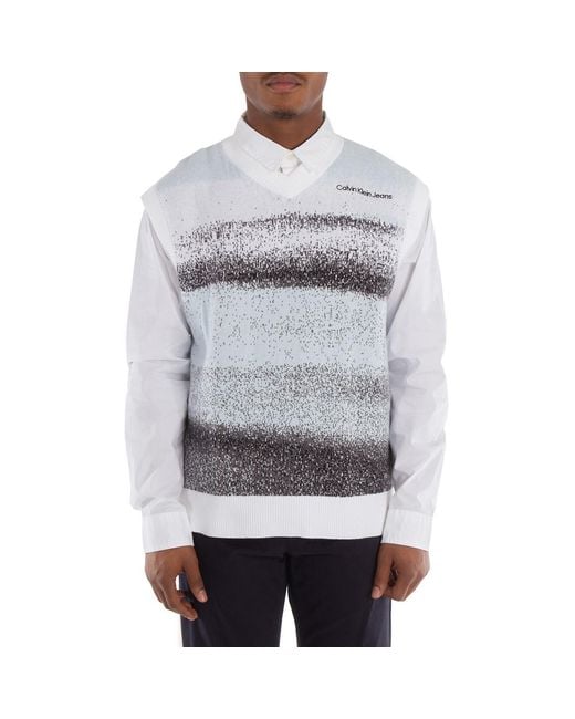 Calvin Klein Blue Spray Jacquard Sleeveless Sweater for men