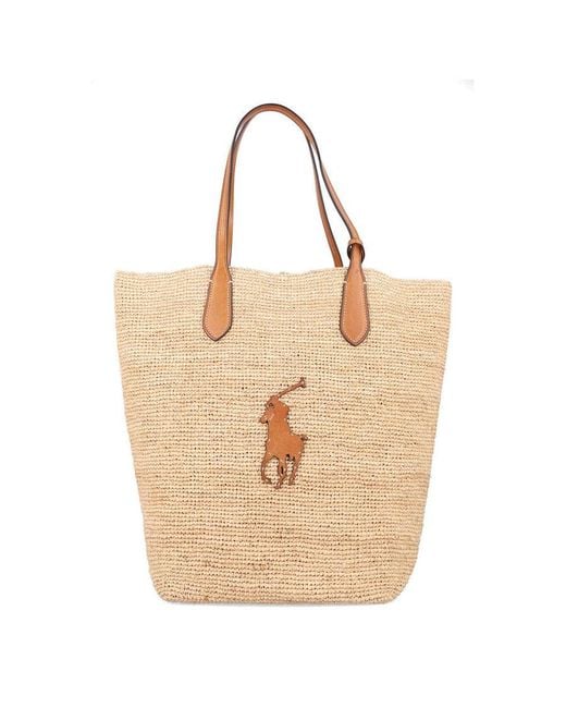 Polo Ralph Lauren Big Pony Large Raffia Tote Natural Trim