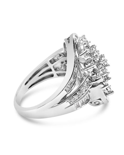 Haus of Brilliance Metallic Sterling 1.0 Cttw Diamond Swirl Cluster Cocktail Ring for men