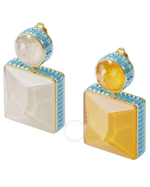 Swarovski Blue Orbita Mismatched Drop Clip Earrings