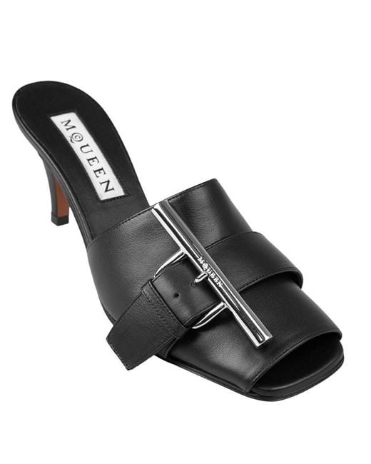 McQueen Black Ladies Francisco 70 Mm Leather Mules, Brand Size 36 Us