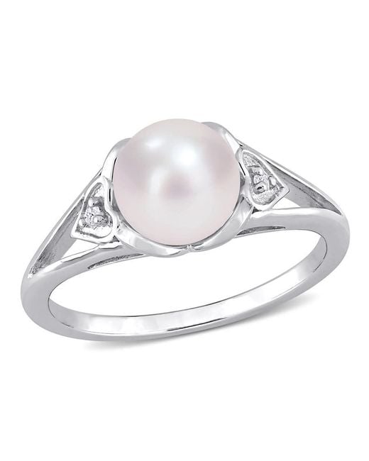Amour Metallic 7-7.5Mm Freshwater Cultured Pearl And Diamond Accent Split-Shank Ring for men