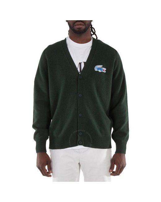 Lacoste Green Crocodile-Emblem Wool Cardigan, Brand Size 4 for men