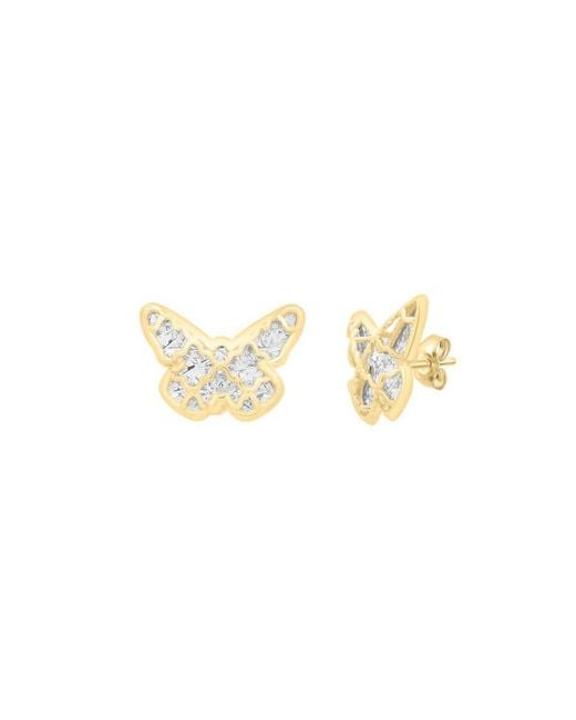 Tresorra Metallic 14K & Diamond Cut Checkered Butterfly Stud Earrings