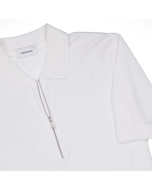 Ferragamo White Ferragamo Logo-Detail Cotton Polo Shirt for men