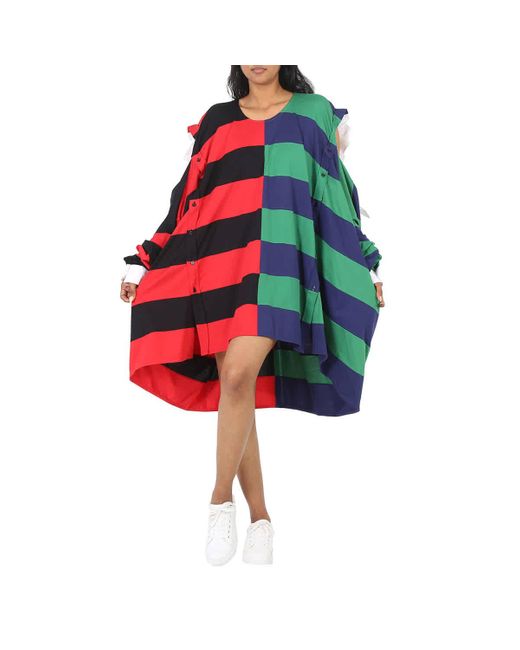 Burberry Red Striped Cotton Reconstructed Rugby Shirt Dress
