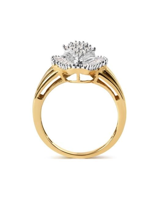 Haus of Brilliance Metallic 10K 1/2 Cttw Round And Baguette-Cut Diamond Rhombus Head And Halo Ring (I-J Color, I1-I2 Clarity)