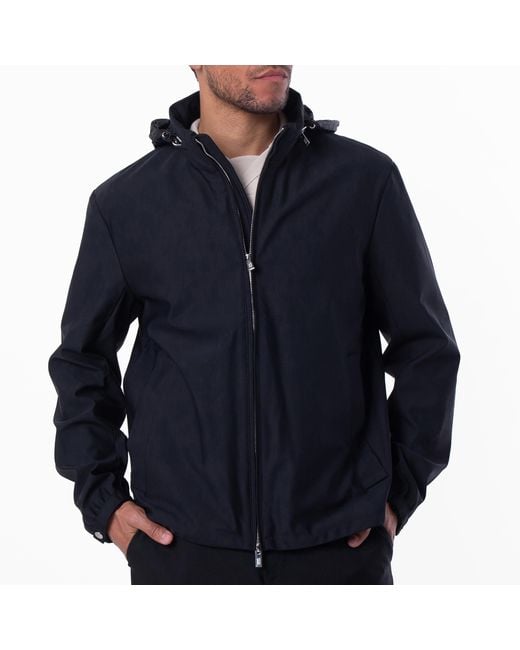 Emporio Armani Blue Essentials Full-Zip Nylon Jacket With Stowaway Hood, Brand Size 50 Us for men