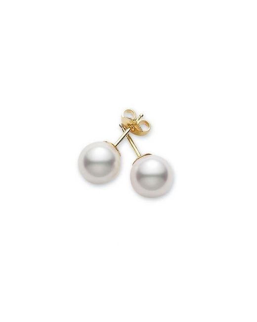 Mikimoto Metallic Akoya Pearl Stud Earrings With 18k Yellow Gold 8-8.5mm A Grade