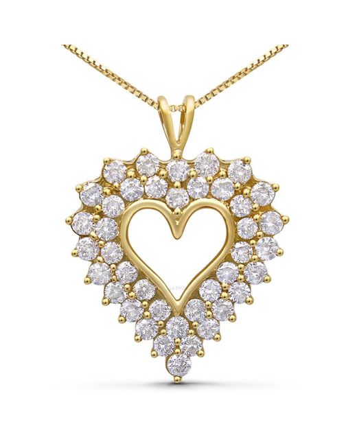 Haus of Brilliance Metallic 14k Gold Plated .925 Sterling Silver 4.0 Cttw Diamond Two Row Open Heart 18" Pendant Necklace