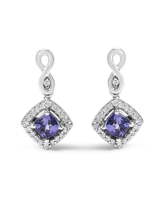 Haus of Brilliance Blue 10K Tanzanite And Diamond Halo Cushion Shaped Drop Earrings (I-J Color, I1-I2 Clarity)