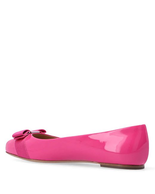 Ferragamo Pink Patent Leather Varina Bow Ballet Flats