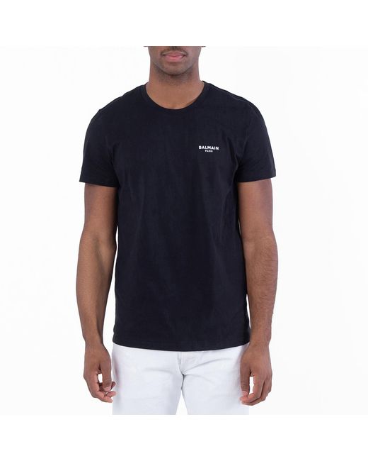 Balmain Blue Small Flock Logo Print T Shirt for men