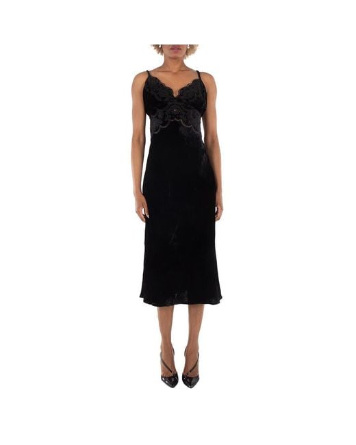 Farm Rio Black Ladies Richelieu Velvet Slip Dress