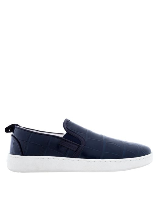 Ferragamo Blue Ferragamo Fedra Croc-Embossed Slip-On Sneakers, Size 7
