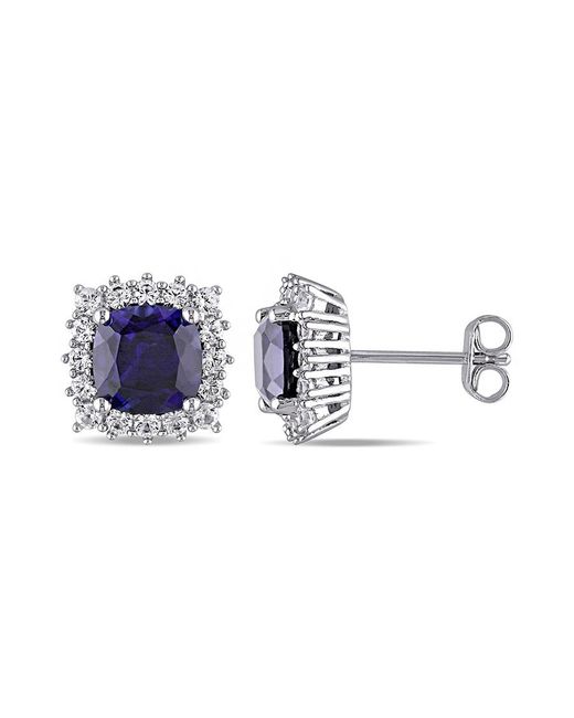 Amour Blue 4 7/8 Ct Tgw Created And Sapphire Stud Earrings