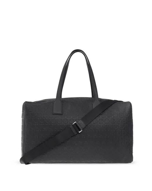 Ferragamo Black Gancini-embsed Leather Weekender Duffel Bag for men