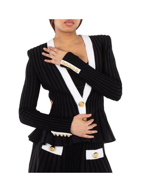 Balmain Black Button-Detailed Curved Hem Jacket, Brand Size 34 (Us