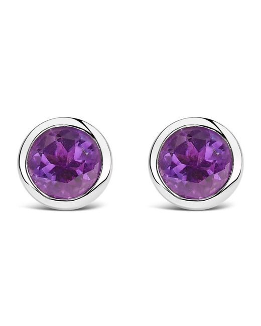 Haus of Brilliance Purple 925 Sterling 6Mm Bezel Set Created Amethyst Solitaire Stud Earrings