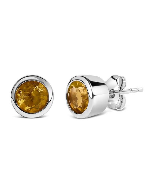 Haus of Brilliance Metallic 925 Sterling 6Mm Bezel Set Created Citrine Solitaire Stud Earrings