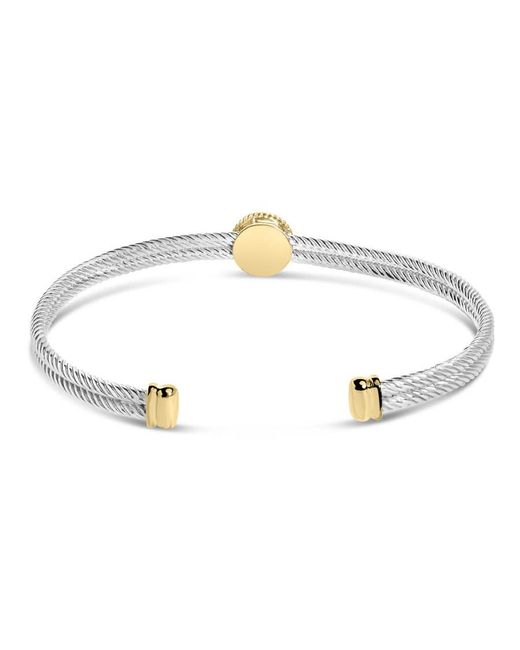 Haus of Brilliance Metallic 18K Plated .925 Sterling Diamond Accent & Fleur Di Lis Medallion Bangle Bracelet