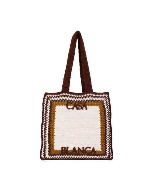 Casablanca Brown Crochet Shopper Tote Bag